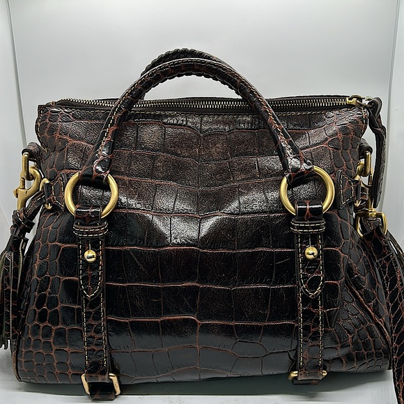 Dooney & Bourke Dark Brown Crocodile Print Leather Satchel Purse Bag 🌸🌸 - Picture 2 of 10